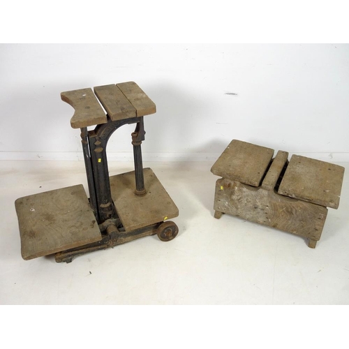 875 - A set of sack / grain scales, W & T Avery Ld, to weigh 3 CWT, wooden with black painted cast iron fr... 