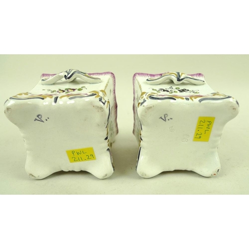 545 - A pair of French faience Veuve Perrin porcelain candle holders, late 18th century, of cubic form wit... 