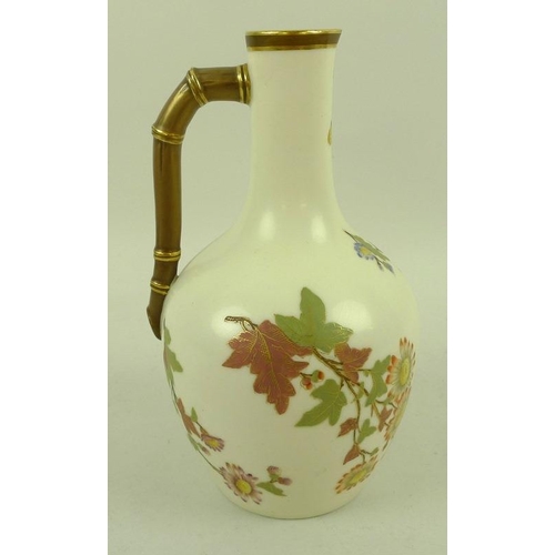 550 - A Victorian Royal Worcester blush ivory jug in the Aesthetic style, with gilded handle, decorated wi... 