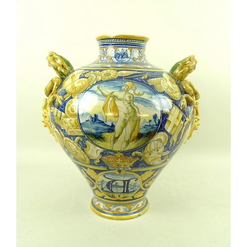 561 - An Italian majolica faience baluster vase, inscribed inside rim 'Fabbrica Cantagalli Firenze 1879', ... 