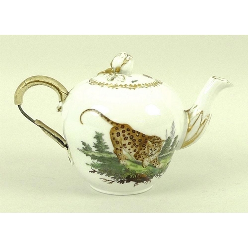 570 - A Royal Copenhagen hard paste porcelain teapot, late 18th century, circa 1780, bullet shape with mou... 