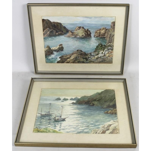 596 - Margaret Antonia Waller F.I.B.A. (British, 1916-1997): two Channel Islands coastal scenes, watercolo... 