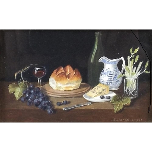 600 - Enid Clarke A.R.M.S: a set of six miniature still life scenes, watercolour, highlighted with white, ... 