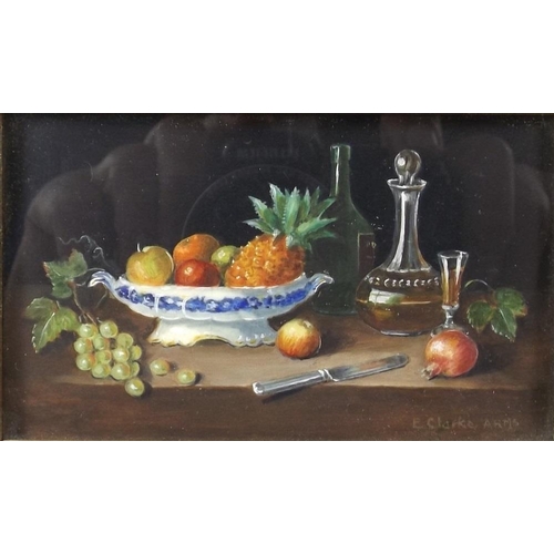 600 - Enid Clarke A.R.M.S: a set of six miniature still life scenes, watercolour, highlighted with white, ... 