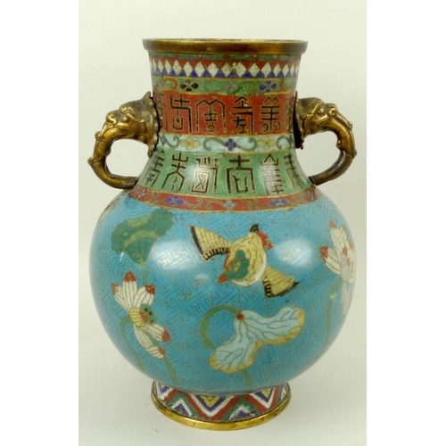 727 - A large 19th century cloisonne vase, probably Chinese Qing dynasty, decorated with birds and lotus b... 