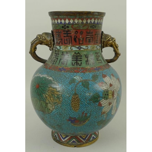 727 - A large 19th century cloisonne vase, probably Chinese Qing dynasty, decorated with birds and lotus b... 