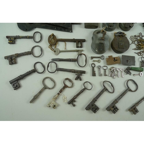 741 - A large quantity of keys, locks, latches, padlocks, 17th century and later, over 100 total.