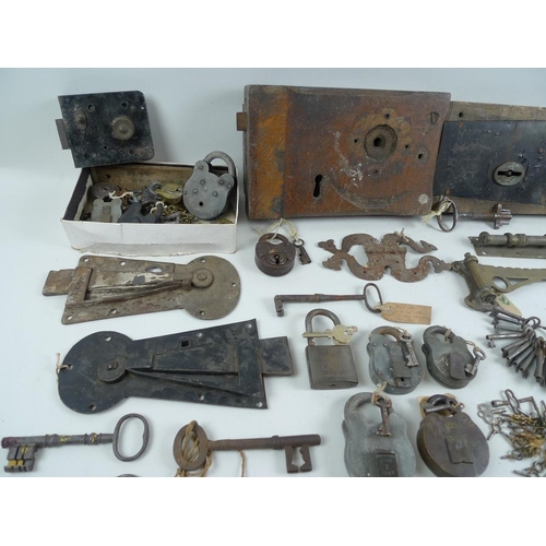 741 - A large quantity of keys, locks, latches, padlocks, 17th century and later, over 100 total.