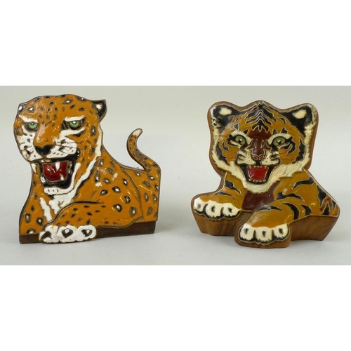 752 - A cloisonne lorry badge, mid 20th century, modelled as a tiger cub, possibly Leyland, together with ... 