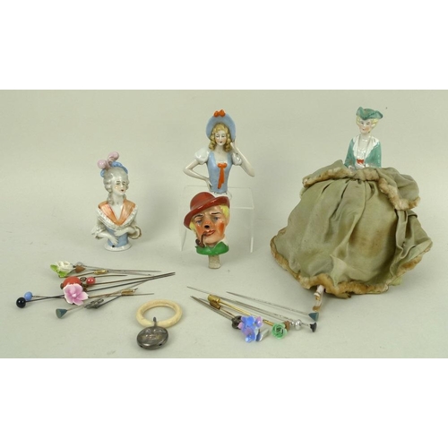 753 - A group of Edwardian collectables, comprising an Edwardian hand painted porcelain half doll pin cush... 