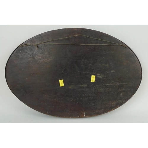 757 - A Japanese wooden oval tray, early 20th century, inlaid with birds and butterflies in mother of pear... 