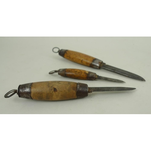 760 - A collection of three Swedish barrel knives, two of the blades stamped 'Joh. Engström Eskilstuna', h... 