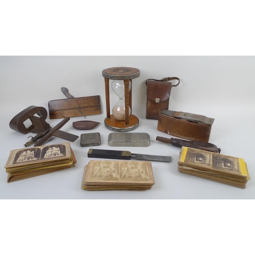 761 - A collection of gentleman's items, including a 19th century stereoscope and a collection of sterosco... 