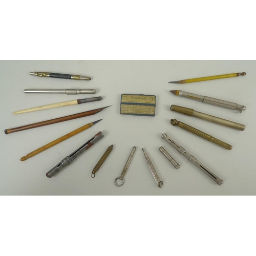 767 - An unusual table top pen tidy with six ink wells, brass handled drawer beneath, 30 by 21 by 12cm, to... 