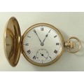 A George V 9ct gold gentleman's full hunter pocket watch, keyless wind, the white enamel dial with s... 