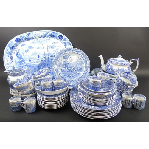 513 - A mostly Copeland Spode blue and white part dinner set comprising eight dinner plates, 26cm, five sa... 