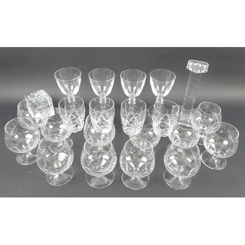 521 - A selection of glassware including a set of 12 whisky snifter glasses with simple etched design to t... 