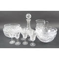 A selection of four Waterford crystal cut glass bowls, together with a jug, decanter and six various... 