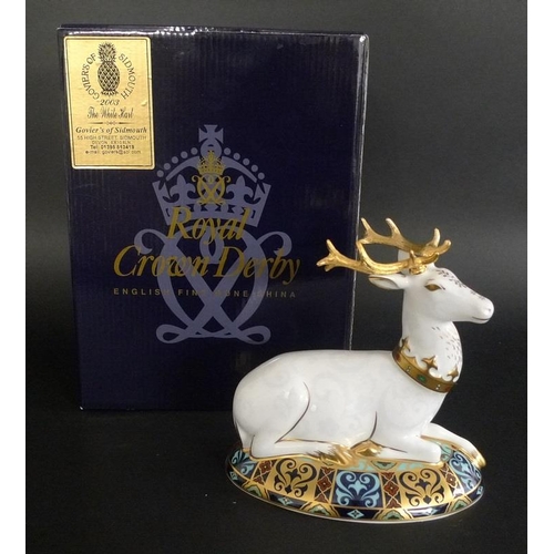 529 - A Royal Crown Derby paperweight, The White Hart, printed mark, gold stopper, limited edition 894/200... 