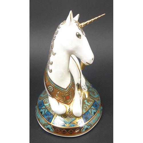 532 - A Royal Crown Derby paperweight, Unicorn, printed mark, gold stopper, limited edition 1337/200, with... 