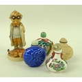 A collection of Chinese perfume bottles, two with jade stoppers, each 6.5cm high, together with a Hu... 