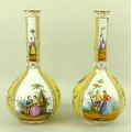 A pair of Vienna porcelain bottle vases, late 19th century, decorated with yellow and white quartere... 