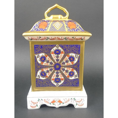 542 - A Royal Crown Derby mantel clock, Old Imari pattern 1128, dated 1961, with purchase clock guarantee ... 