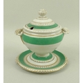 A Graingers & Co Worcester part dinner service, decorated with a green band border and gilt highligh... 