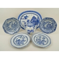 A collection of Chinese ceramics, comprising an oval meat plate, 26 by 28cm, a teapot, 18cm, with bl... 