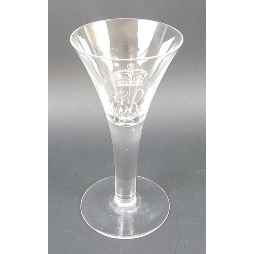 546 - A Whitefriars commemorative wine glass, for the coronation of Elizabeth II, 2nd June 1953, engraved ... 