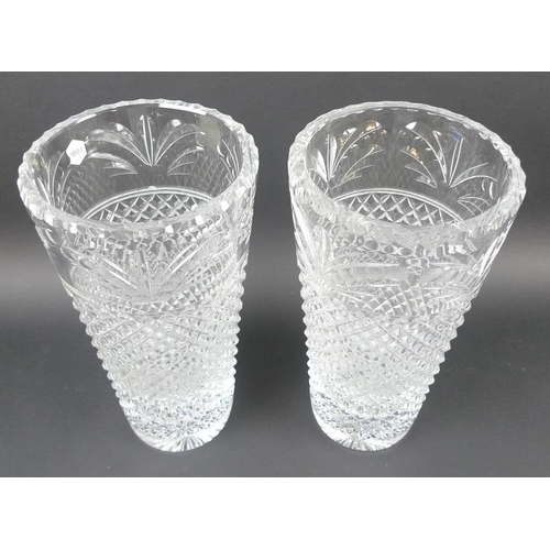 552 - A pair of Stuart Crystal cut glass bucket vases, 16 by 31cm high. (2)