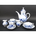 A Meissen porcelain part tea set, decorated in the Blue Orchid pattern, comprising a coffee pot, one... 