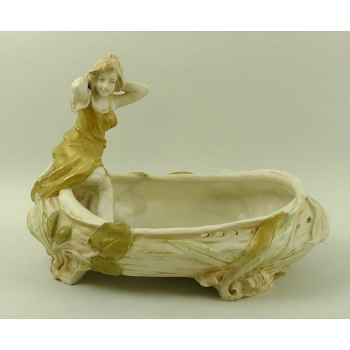 570 - An Ernst Wahliss Royal Vienna Art Nouveau figural bowl in the form of a scantily clad lady reclining... 