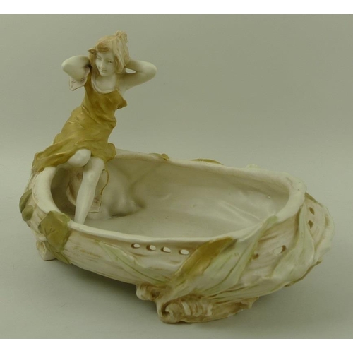 570 - An Ernst Wahliss Royal Vienna Art Nouveau figural bowl in the form of a scantily clad lady reclining... 