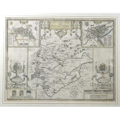 571 - After John Speede (1552-1629): a map of Rutlandshire, dated 1627 with inset detailed maps of Oakham ... 