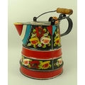 A Buckby Can, bargeware covered jug with a turned wooden handle, painted with roses and castles, 29c... 