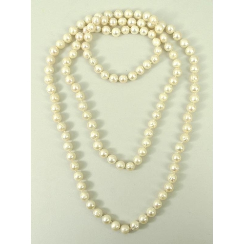 814 - A string of one hundred and twenty Chinese ringed pearls, pearls each approximately 10mm diameter, 1... 