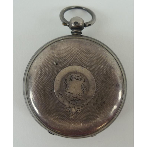 817 - A Victorian silver open faced pocket watch, key wind, the silvered engraved face with applied Roman ... 