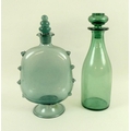 An 18th century blue Waldglass decanter, its lozenge shaped body decorated with eight punts and rais... 
