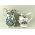 A Goodwin and Harris earthenware jug, circa 1830, of lobed baluster form, printed in underglaze lila... 