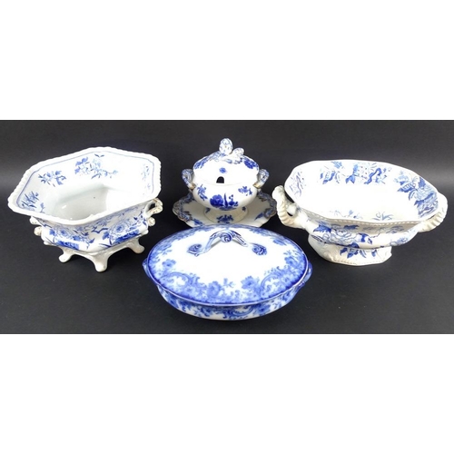 563 - A group of 19th century blue and white ceramics, including a Brameld twin handled dessert dish, in P... 