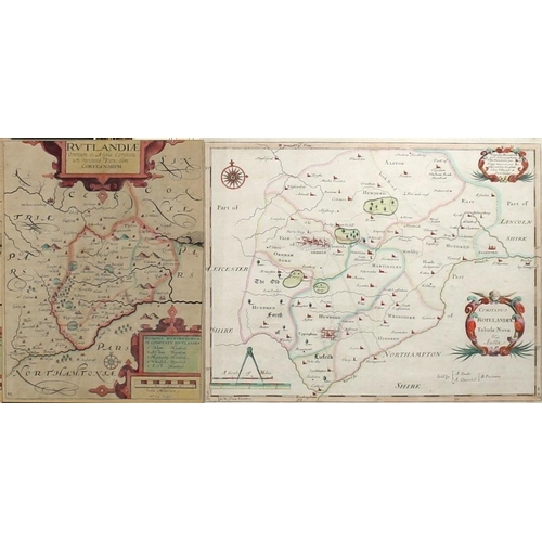 571 - William Kip (Dutch, fl. 1598-1610): a hand coloured map of Rutlandiae, 30 by 20cm, together with aft... 