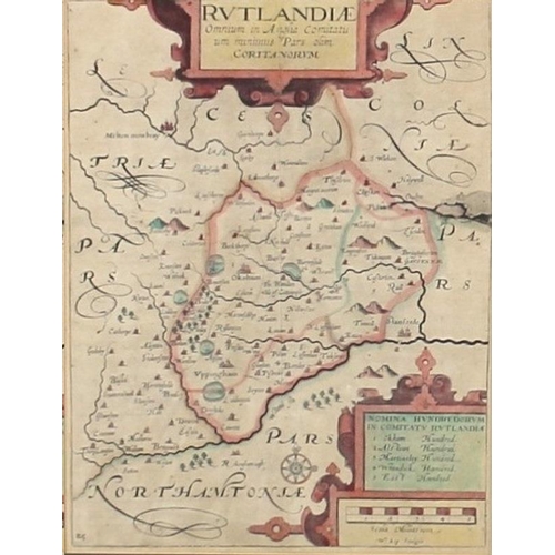 571 - William Kip (Dutch, fl. 1598-1610): a hand coloured map of Rutlandiae, 30 by 20cm, together with aft... 