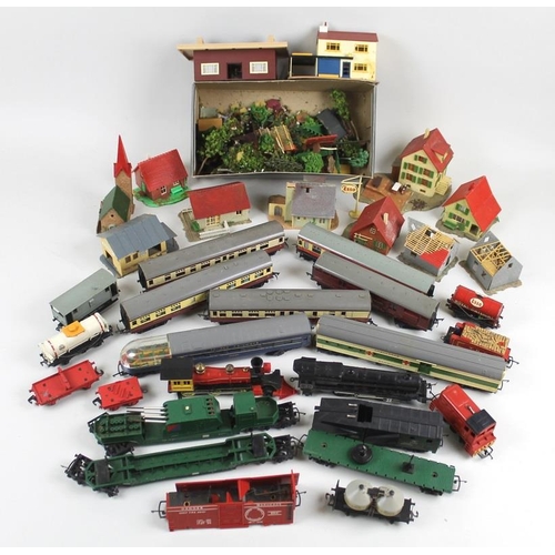 692 - A collection of Hornby Dublo and Tri-Ang OO gauge model railway engines, track, controllers, scenery... 