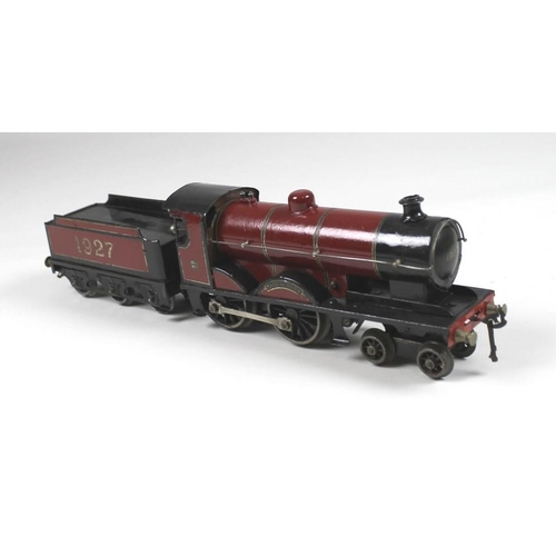 707 - A Basset-Lowke O gauge 4-4-0 loco and 6 wheel tender, clockwork, 'Duke of York', no 1927, crimson wi... 