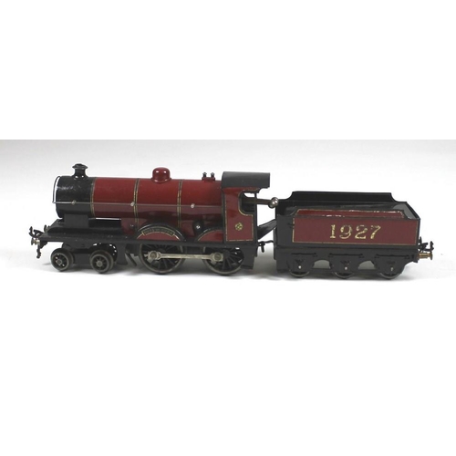 707 - A Basset-Lowke O gauge 4-4-0 loco and 6 wheel tender, clockwork, 'Duke of York', no 1927, crimson wi... 