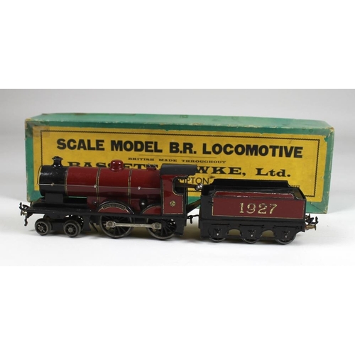 707 - A Basset-Lowke O gauge 4-4-0 loco and 6 wheel tender, clockwork, 'Duke of York', no 1927, crimson wi... 