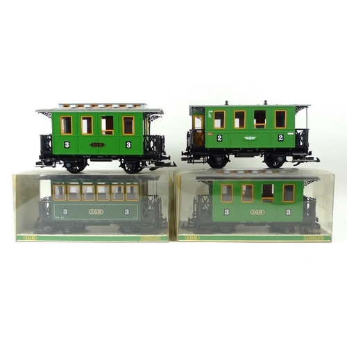 712 - A group of LGB (Lehmann Gross Bahn) G scale, gauge 1, rolling stock, comprising ten passenger coache... 