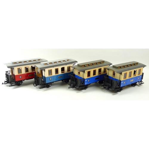 712 - A group of LGB (Lehmann Gross Bahn) G scale, gauge 1, rolling stock, comprising ten passenger coache... 