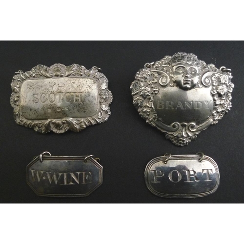 813 - A collection of George III and later silver decanter labels, comprising 'W. Wine', of plain canted r... 